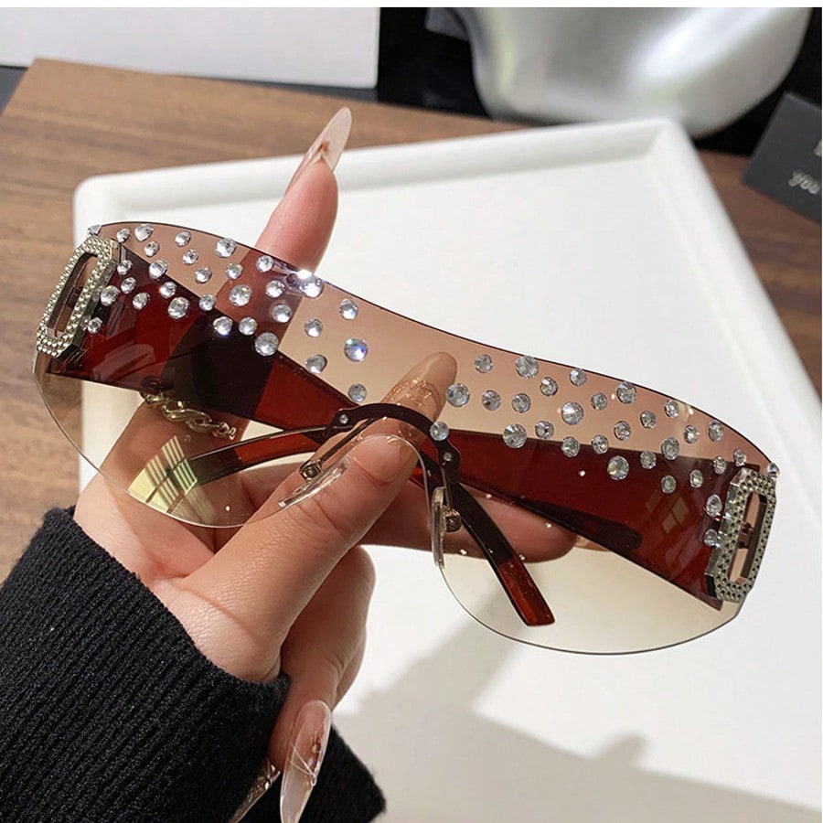 Rhinestone Retro Oval Fashion Glasses for Women