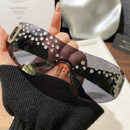 Rhinestone Retro Oval Fashion Glasses for Women