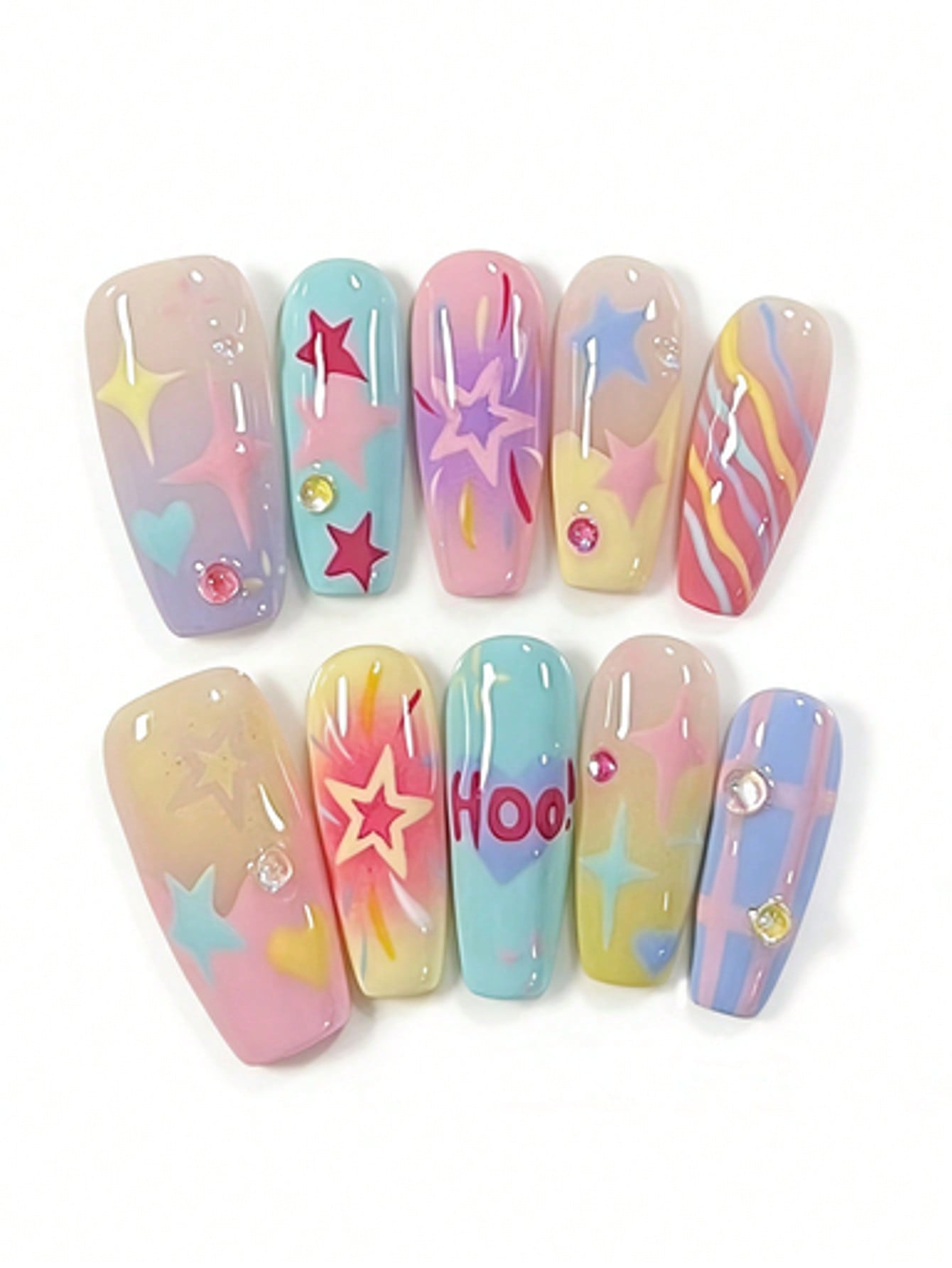 Star Macaron Pastel Y2K Press-On Nails with Stars