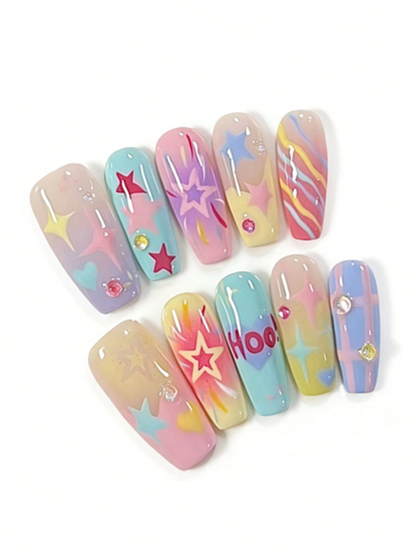 Star Macaron Pastel Y2K Press-On Nails with Stars