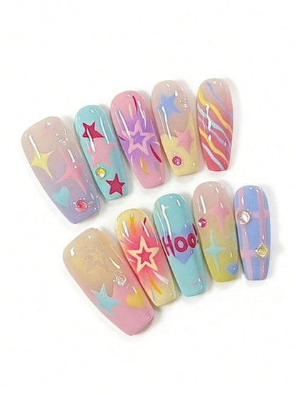 Star Macaron Pastel Y2K Press-On Nails with Stars