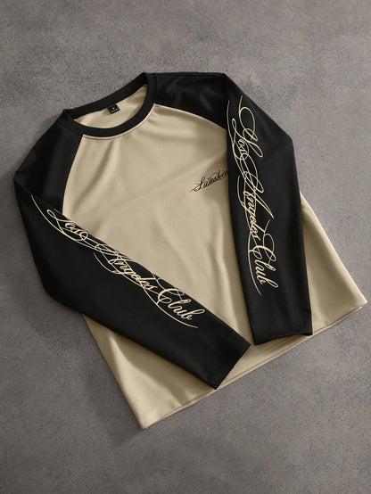 Men Color Block Raglan Racing Long Sleeve Tee