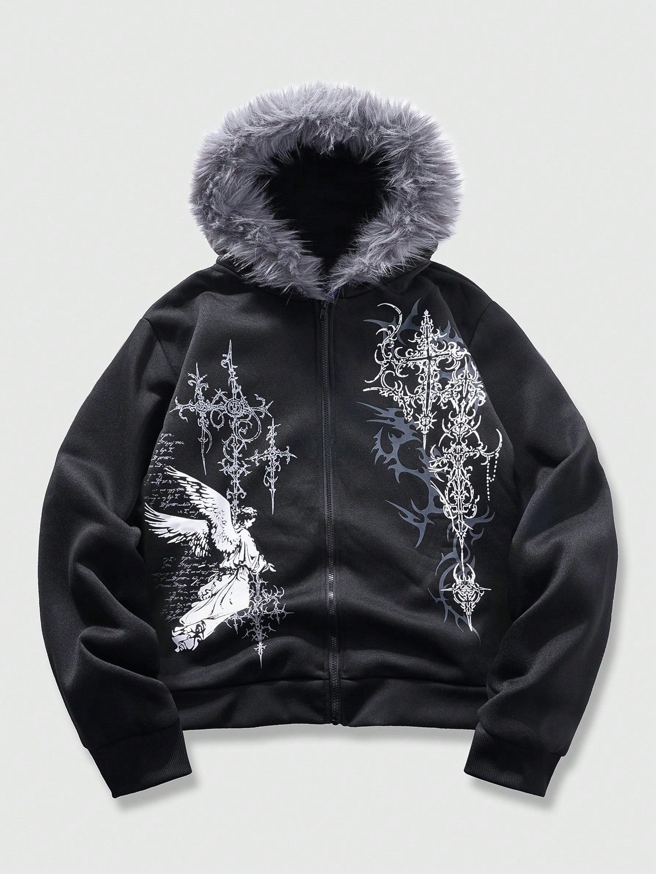 Men's Gothic Fluffy Angel Y2K Zip Hoodie