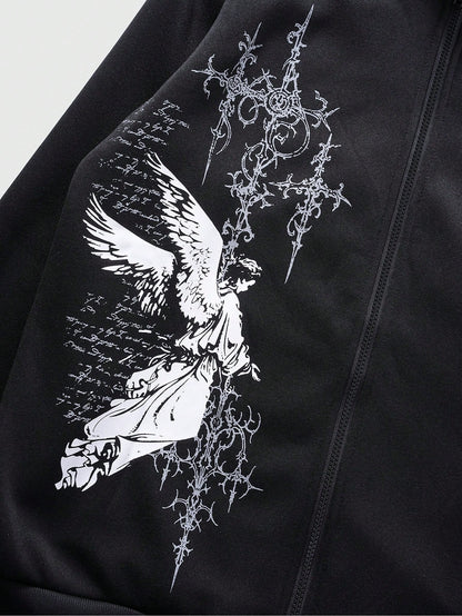Men's Gothic Fluffy Angel Y2K Zip Hoodie