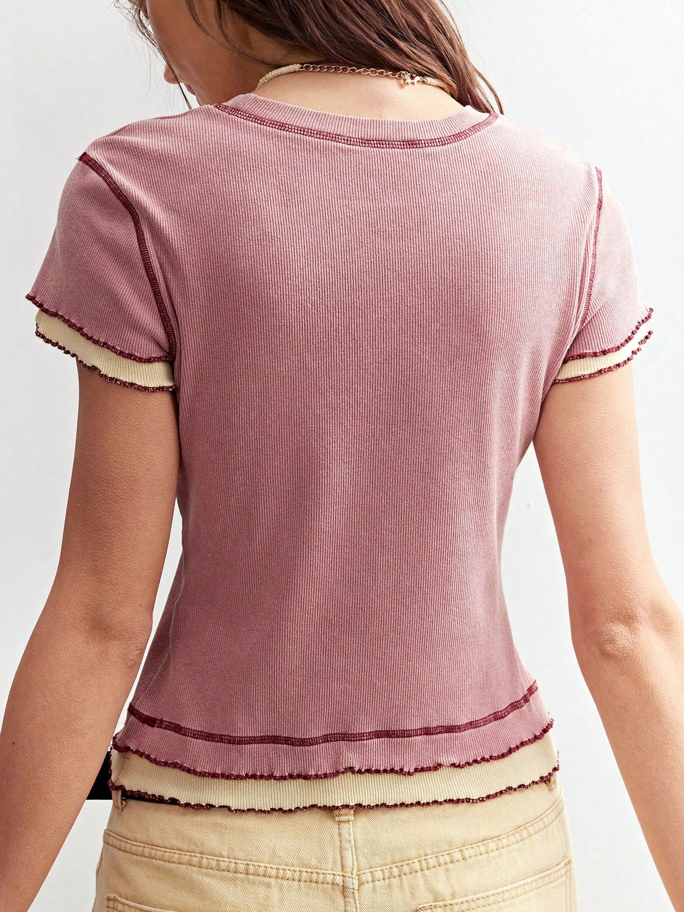 Women’s Boho Colorblock Fitted Knit T-Shirt