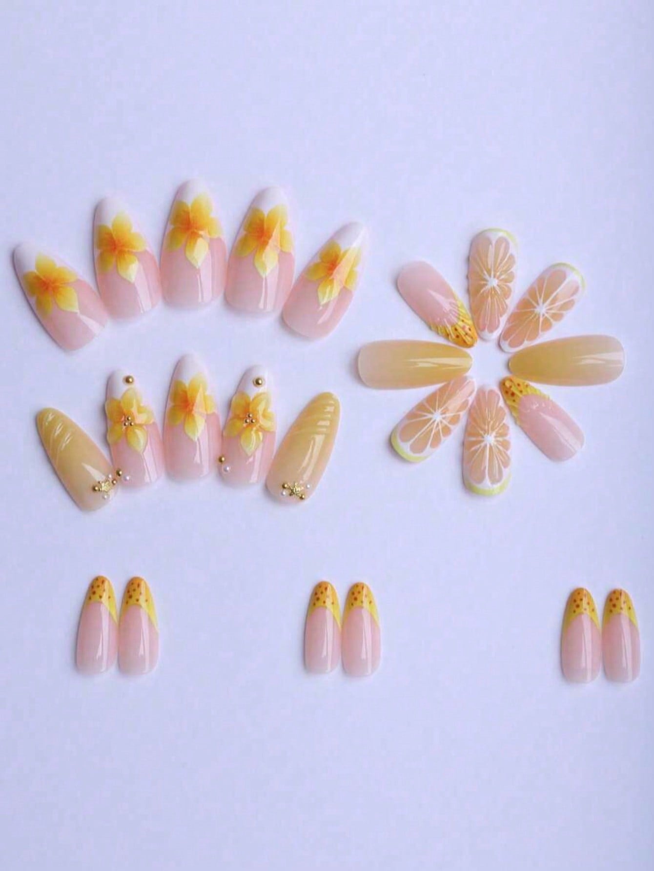 3D Lemon Summer Beach Square Press-On Nails Set