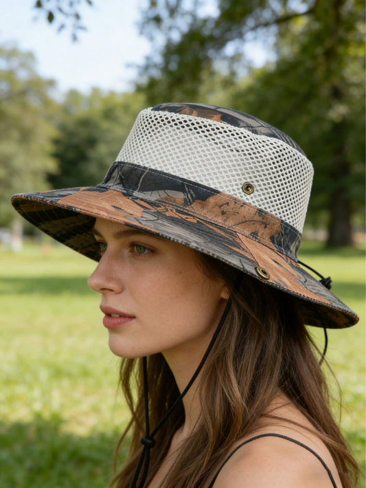 Camouflage Wide Brim Sun Bucket Hat