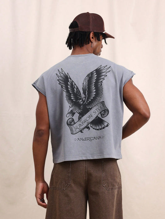 Men's Boxy Eagle Back Print Sleeveless Tank Top