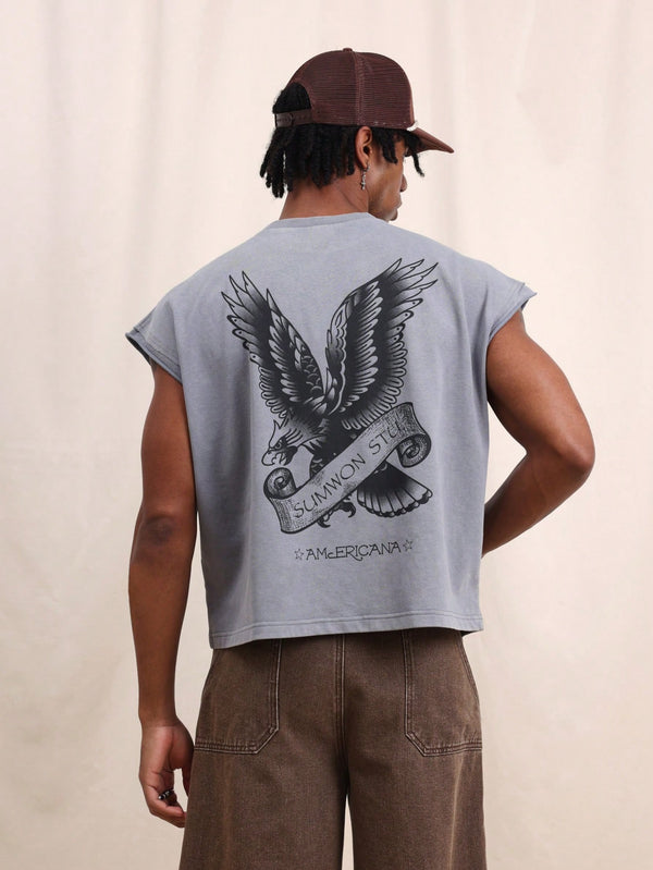 Men's Boxy Eagle Back Print Sleeveless Tank Top