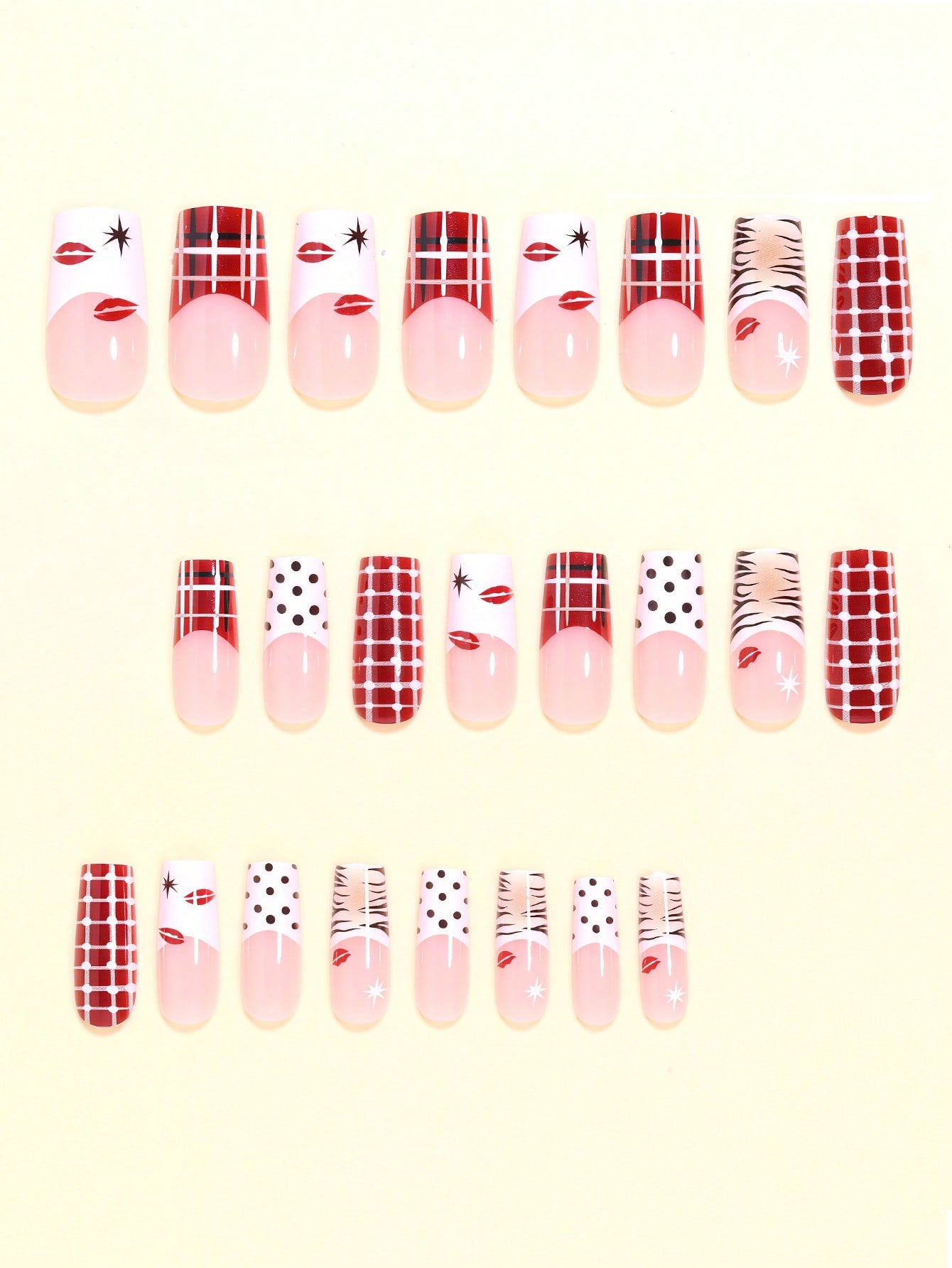 24pcs Y2K Square Press-On Nails with Mixed Patterns