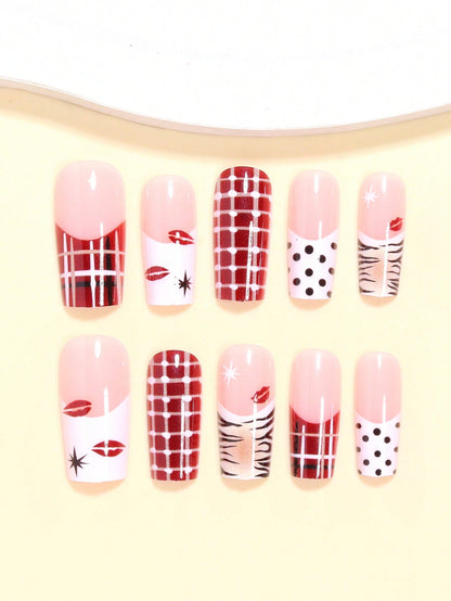 24pcs Y2K Square Press-On Nails with Mixed Patterns
