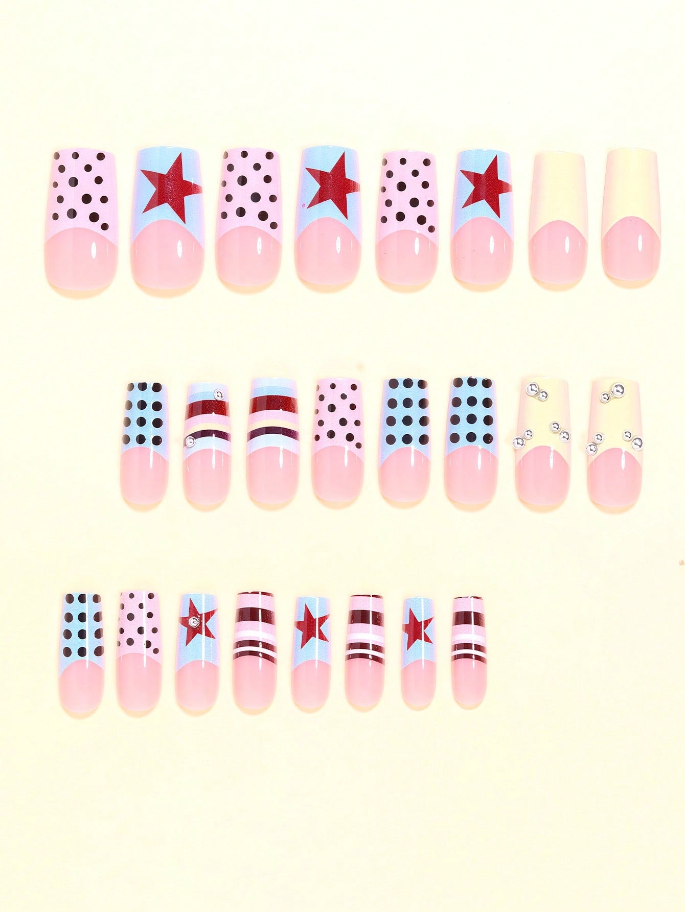 24pcs Y2K Square Press-On Nails with 3D Bead Decor