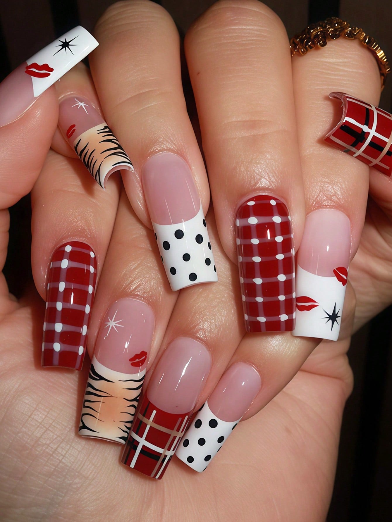 24pcs Y2K Square Press-On Nails with Mixed Patterns