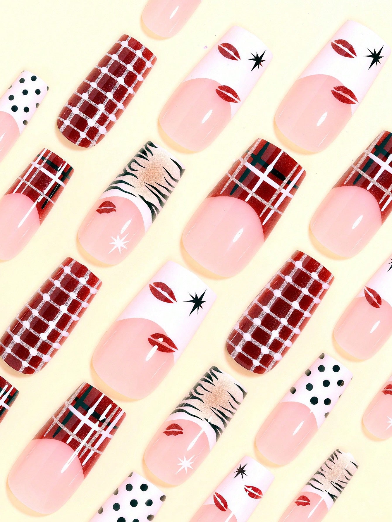 24pcs Y2K Square Press-On Nails with Mixed Patterns