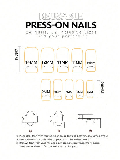 24pcs Y2K Square Press-On Nails with 3D Bead Decor