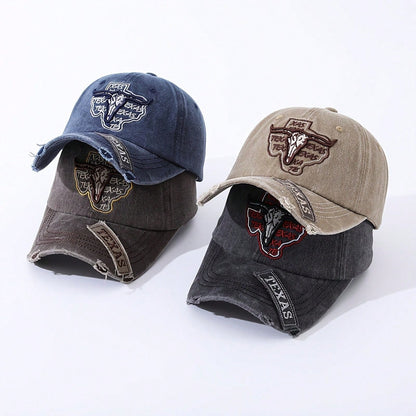Vintage Distressed Longhorn Embroidered Baseball Cap