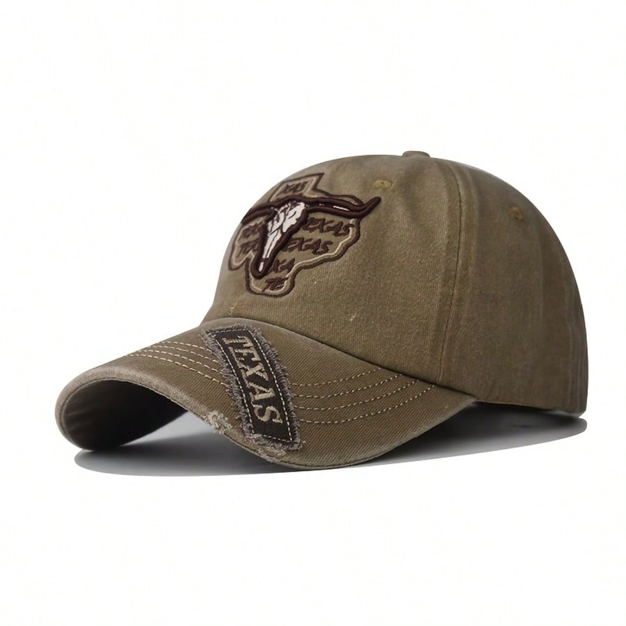 Vintage Distressed Longhorn Embroidered Baseball Cap