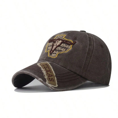 Vintage Distressed Longhorn Embroidered Baseball Cap