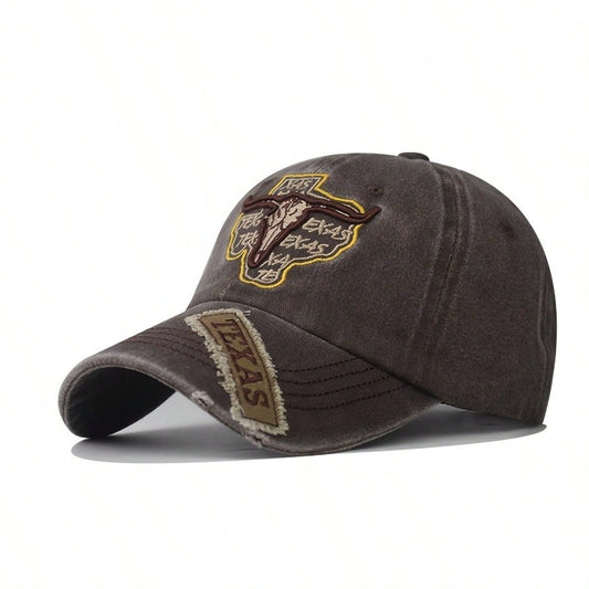 Vintage Distressed Longhorn Embroidered Baseball Cap