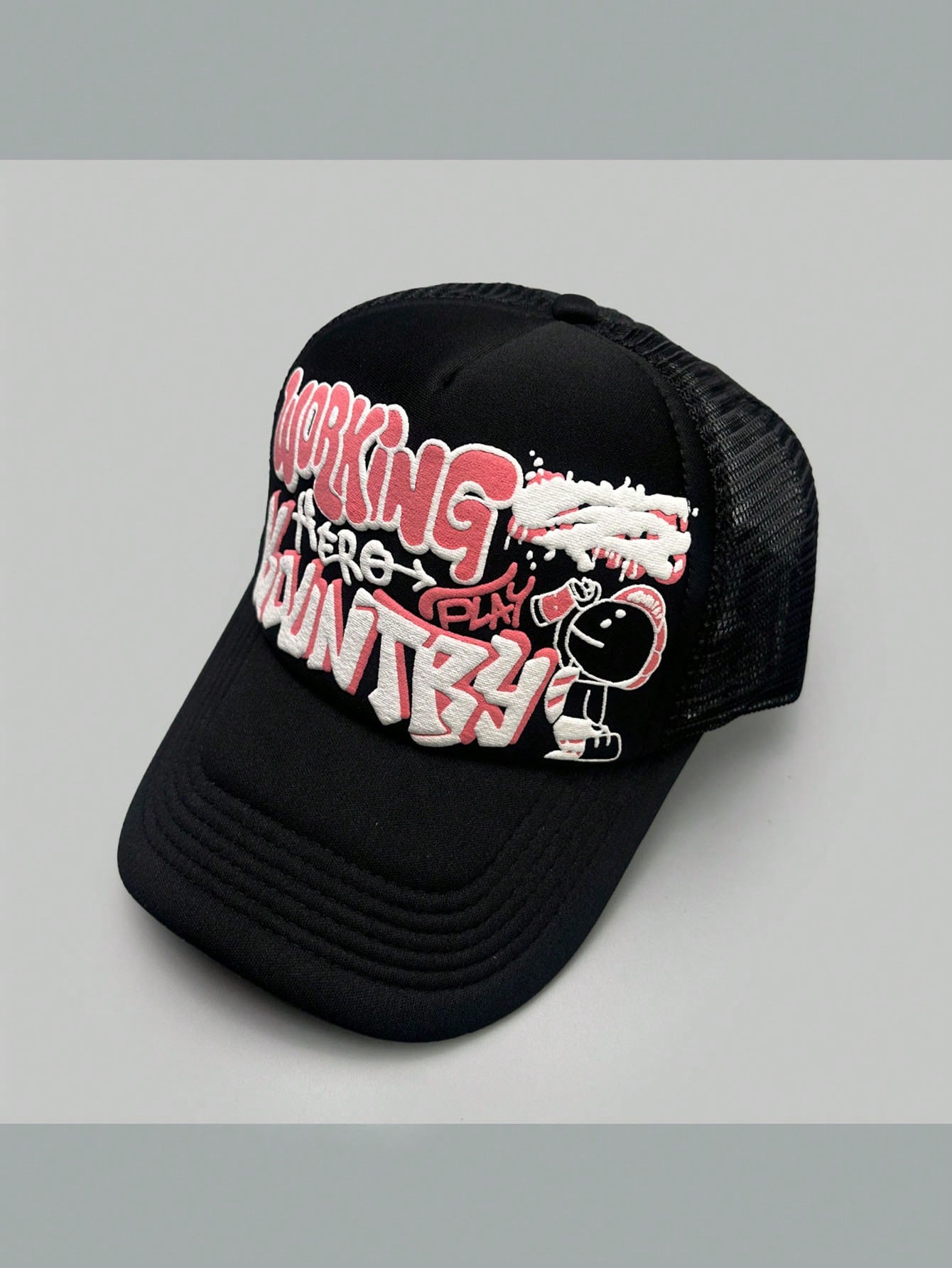 Cartoon Character Letter Print Colorblock Trucker Hat
