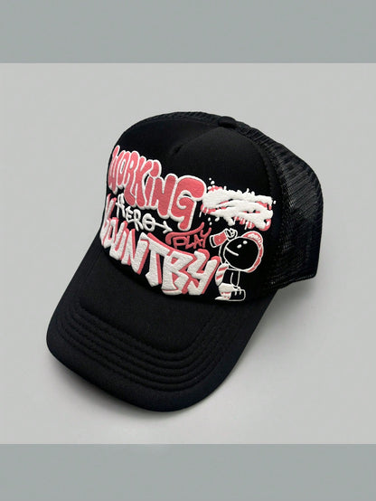 Cartoon Character Letter Print Colorblock Trucker Hat