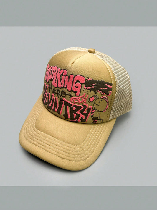 Cartoon Character Letter Print Colorblock Trucker Hat