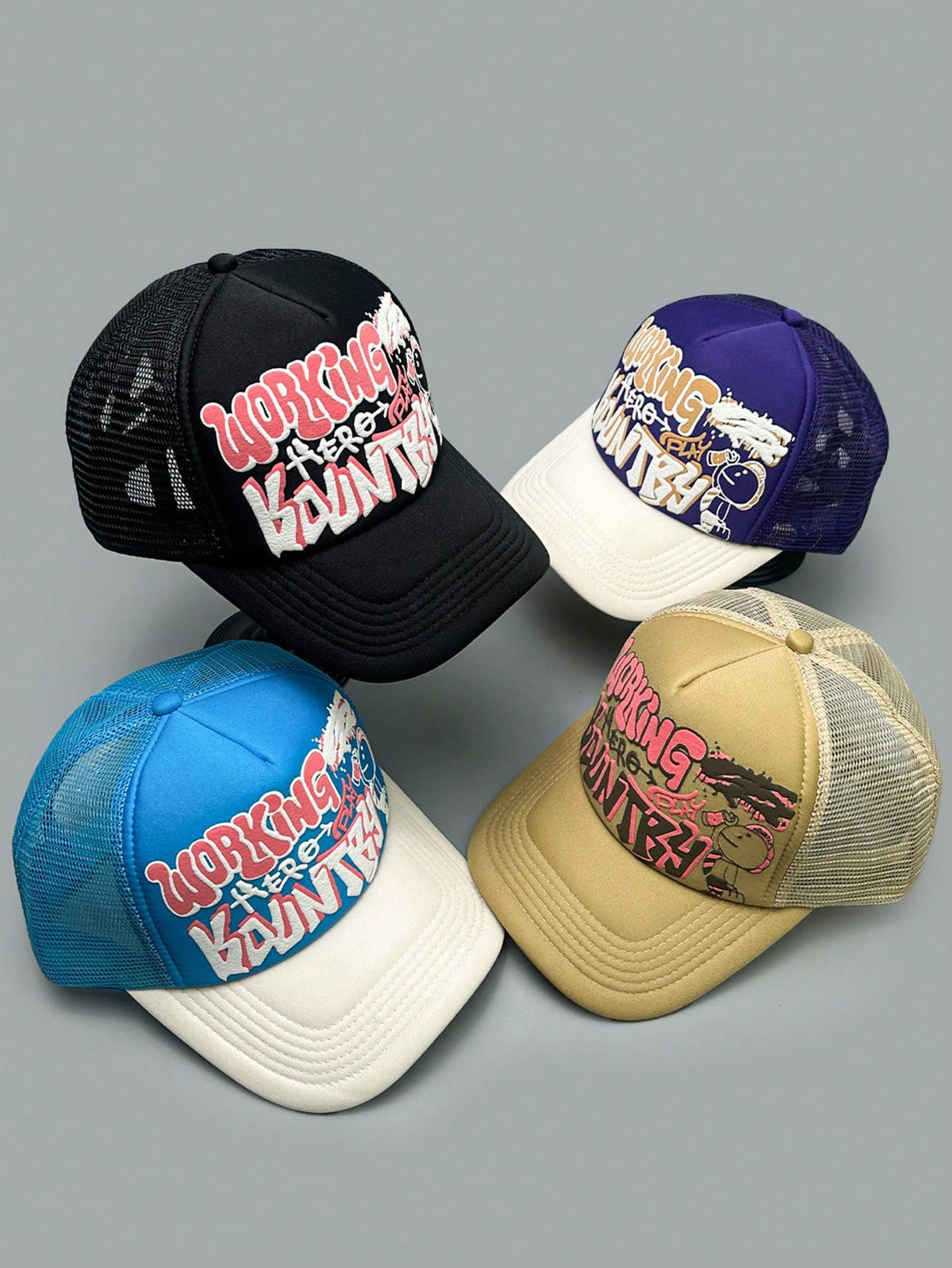Cartoon Character Letter Print Colorblock Trucker Hat