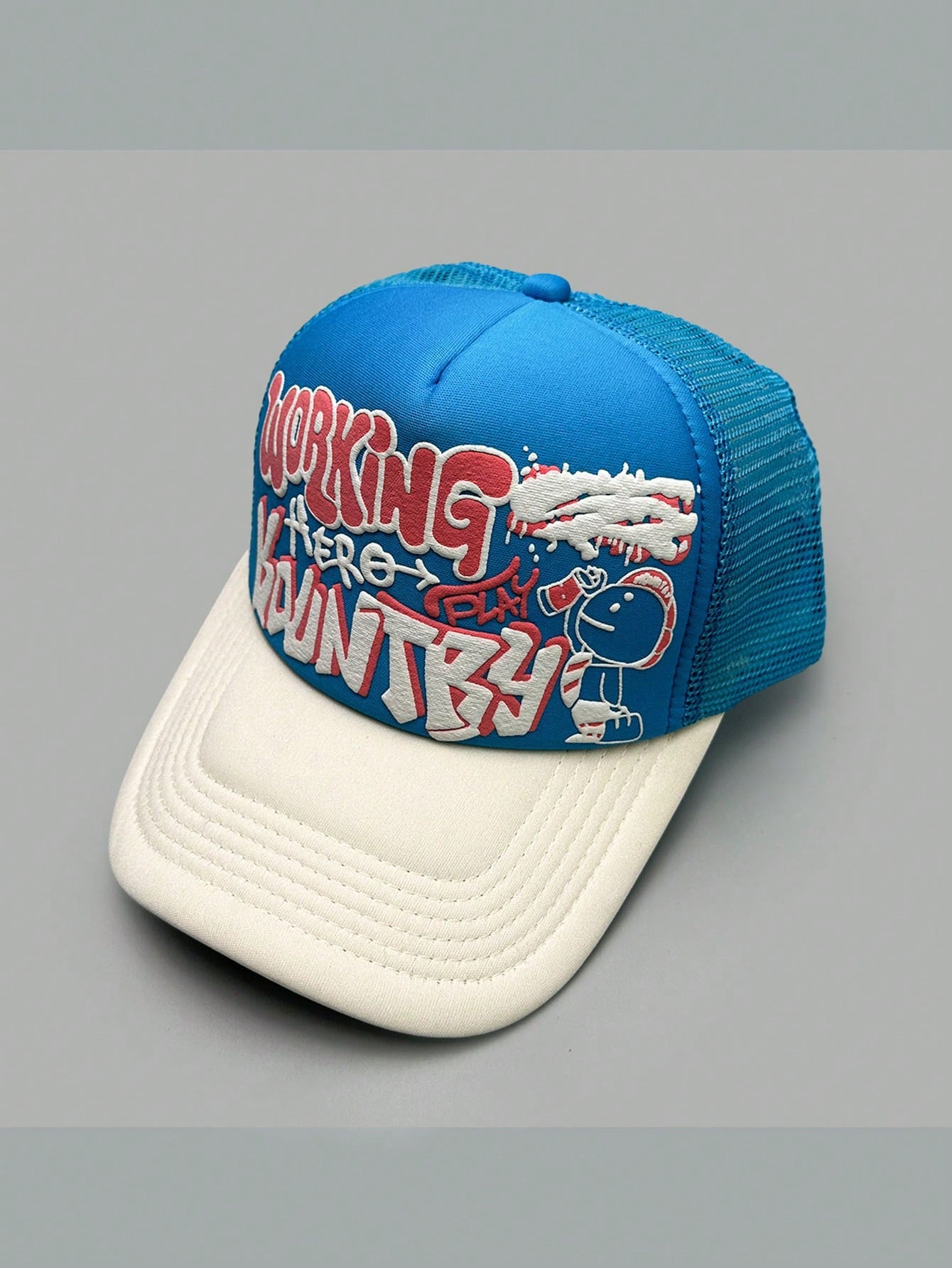 Cartoon Character Letter Print Colorblock Trucker Hat
