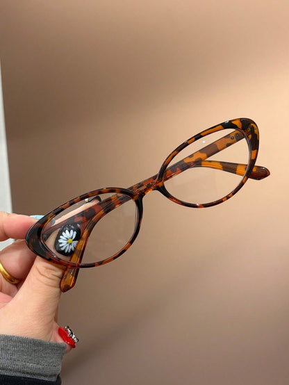 Leopard Print Cat-Eye PC Frame Rivet Fashion Glasses