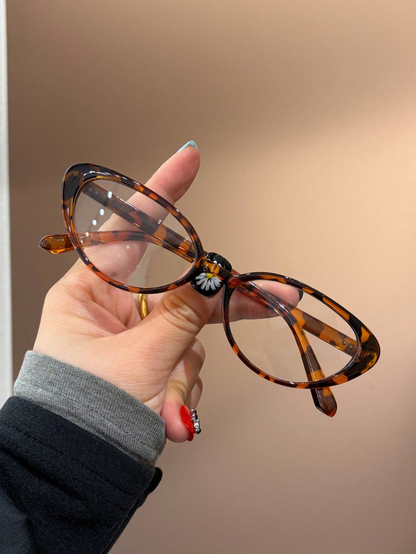 Leopard Print Cat-Eye PC Frame Rivet Fashion Glasses