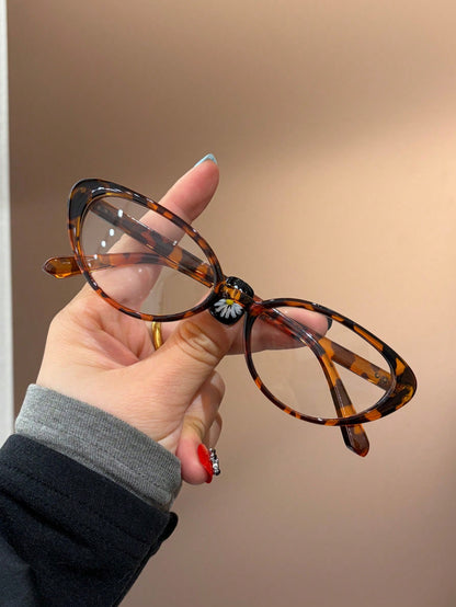 Leopard Print Cat-Eye PC Frame Rivet Fashion Glasses