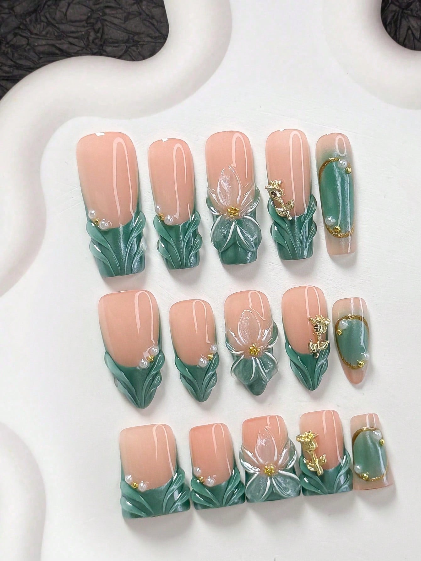 10pcs 3D Red Bow & Cherry Handmade Press-On Nails