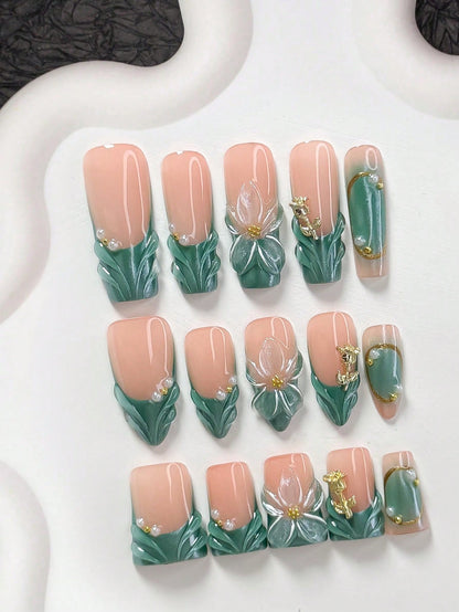 10pcs 3D Red Bow & Cherry Handmade Press-On Nails