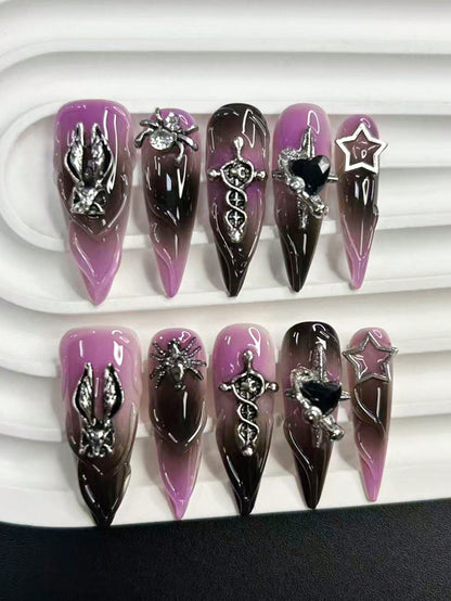 Y2K Punk Halloween Bunny Spider Press-On Nails