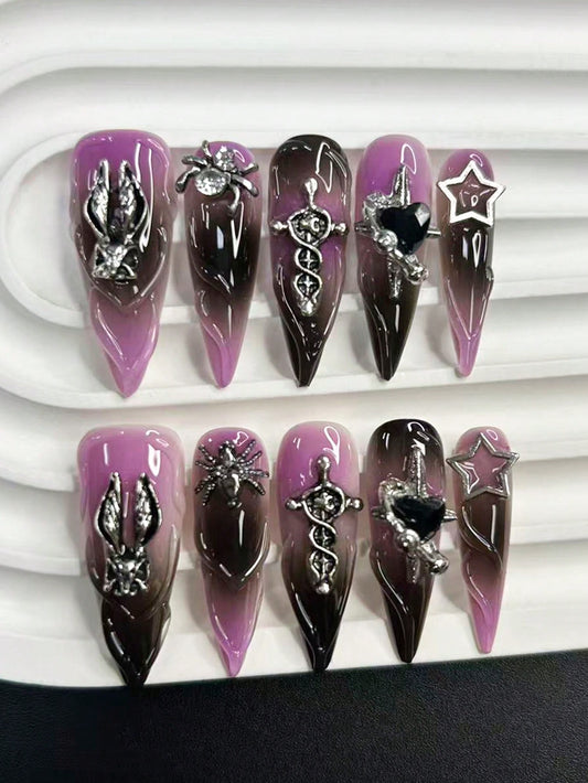 Y2K Punk Halloween Bunny Spider Press-On Nails