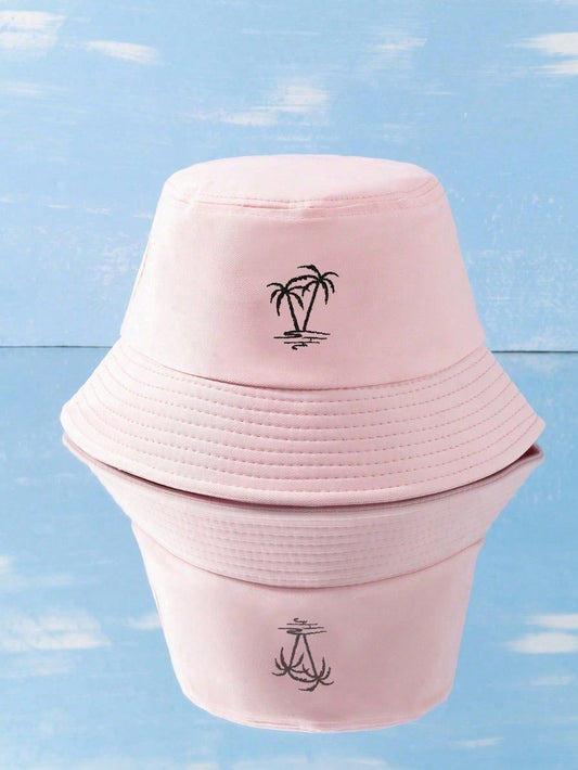 Unisex Y2K Embroidered Palm Tree Bucket Hat