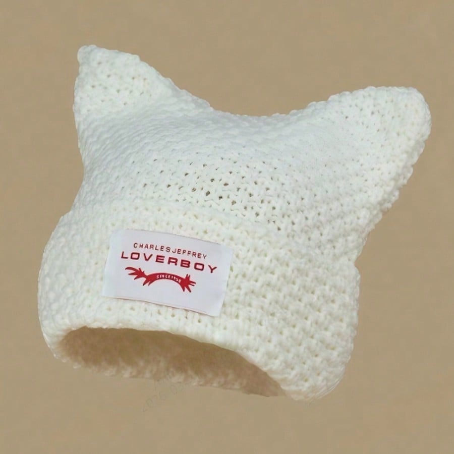 Men's Y2K Cat Ear Knit Beanie with Sewn Label