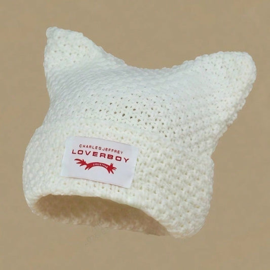 Men's Y2K Cat Ear Knit Beanie with Sewn Label