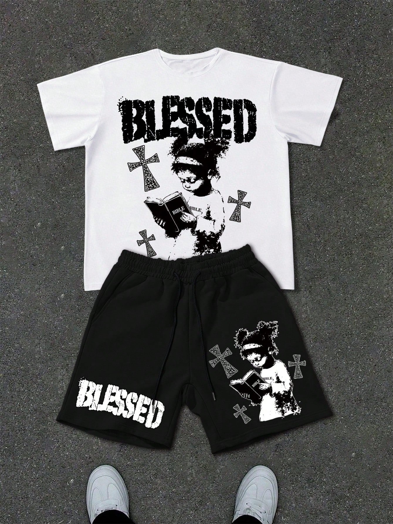 Manfinity EMRG Men Letter Figure T-Shirt & Shorts Set