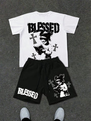 Manfinity EMRG Men Letter Figure T-Shirt & Shorts Set