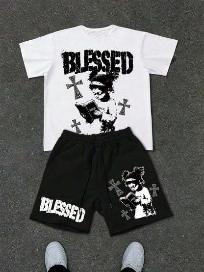 Manfinity EMRG Men Letter Figure T-Shirt & Shorts Set