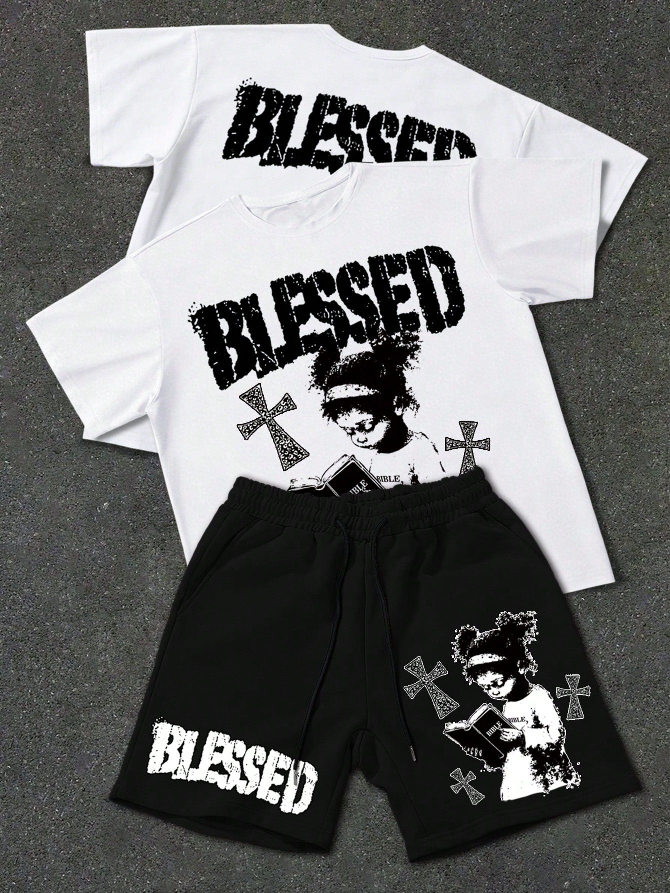 Manfinity EMRG Men Letter Figure T-Shirt & Shorts Set