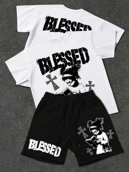 Manfinity EMRG Men Letter Figure T-Shirt & Shorts Set