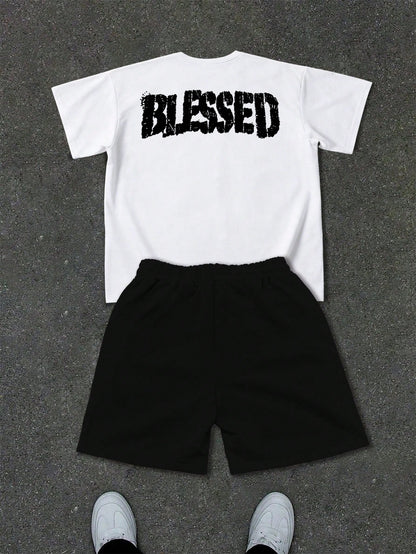 Manfinity EMRG Men Letter Figure T-Shirt & Shorts Set