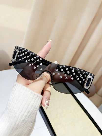 Frameless Y2K Rhinestone Shield Fashion Glasses