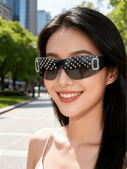 Frameless Y2K Rhinestone Shield Fashion Glasses