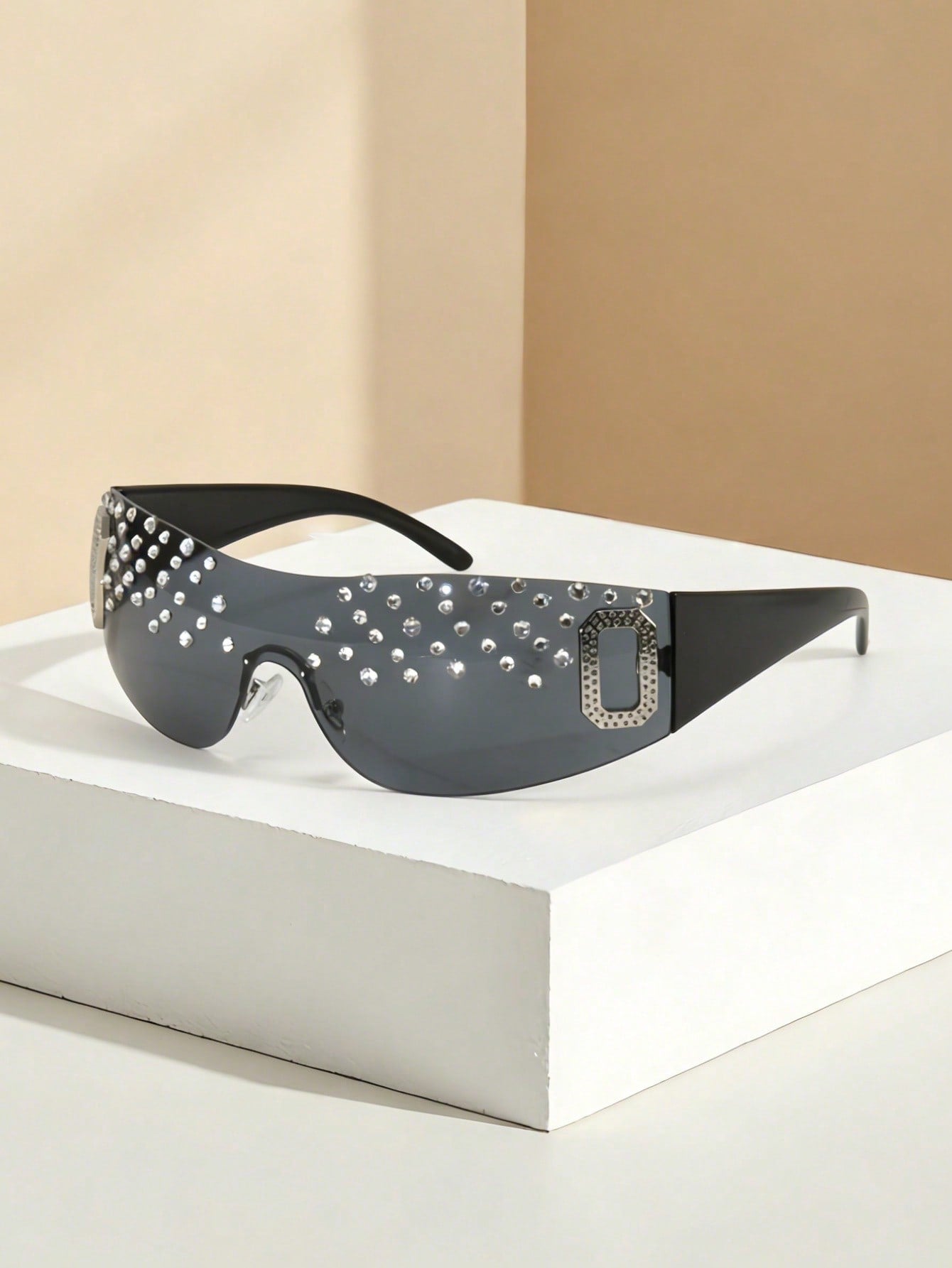 Frameless Y2K Rhinestone Shield Fashion Glasses