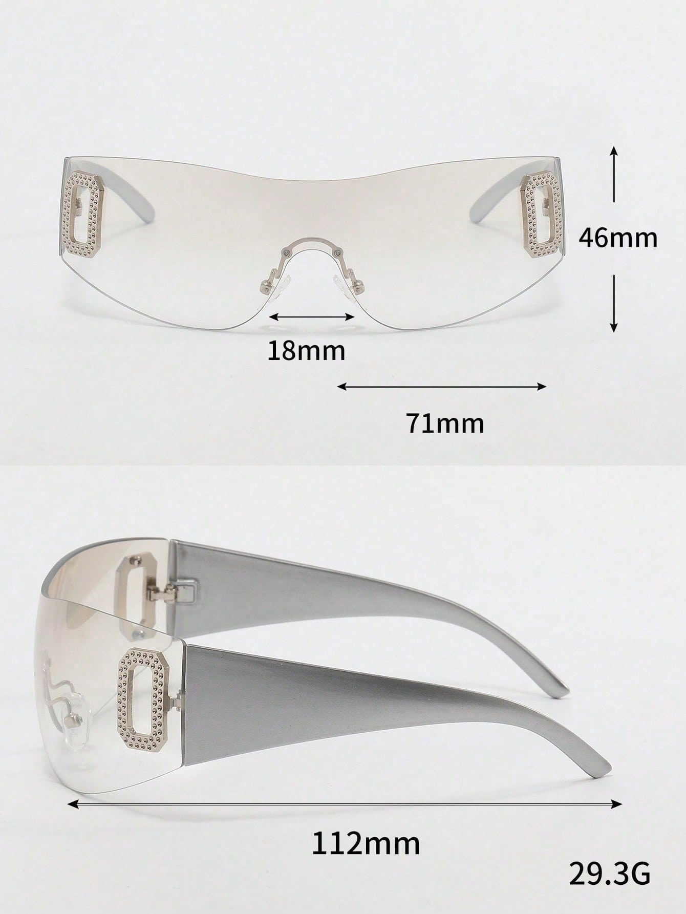 Frameless Y2K Rhinestone Shield Fashion Glasses