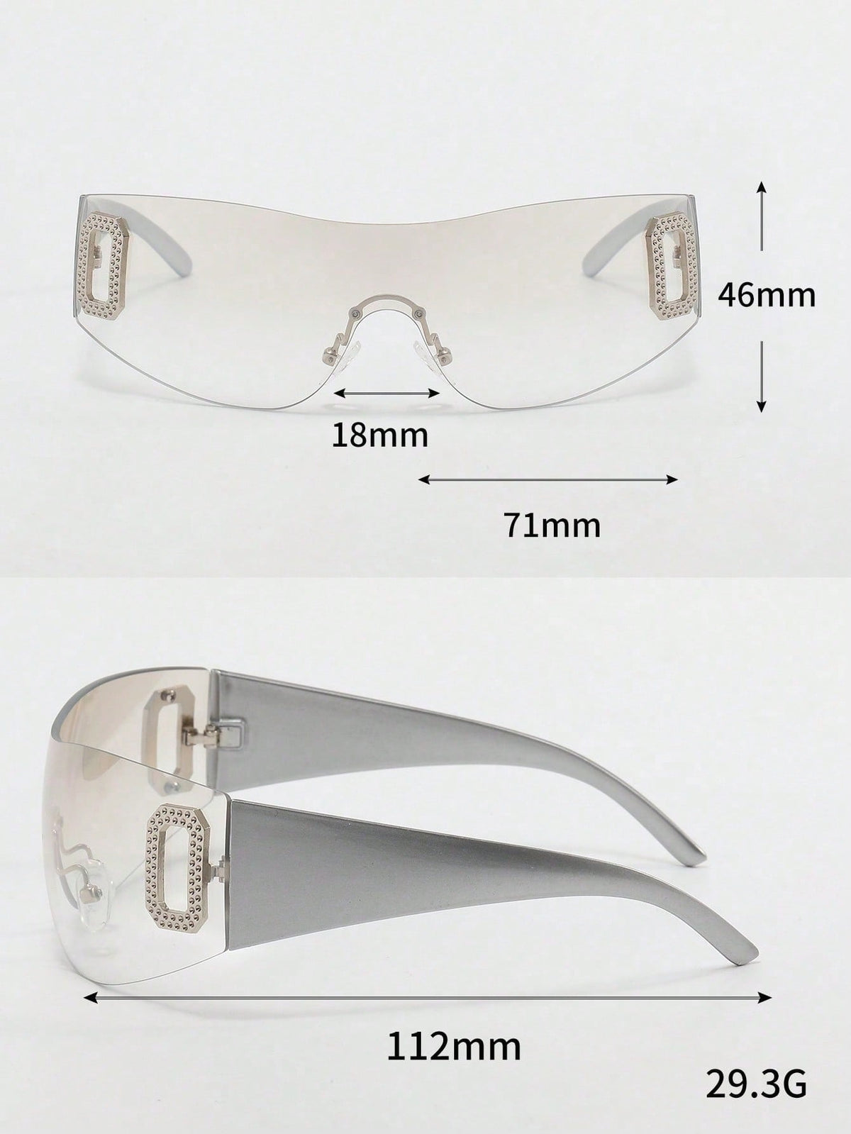 Frameless Y2K Rhinestone Shield Fashion Glasses