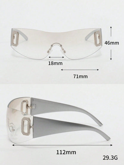 Frameless Y2K Rhinestone Shield Fashion Glasses